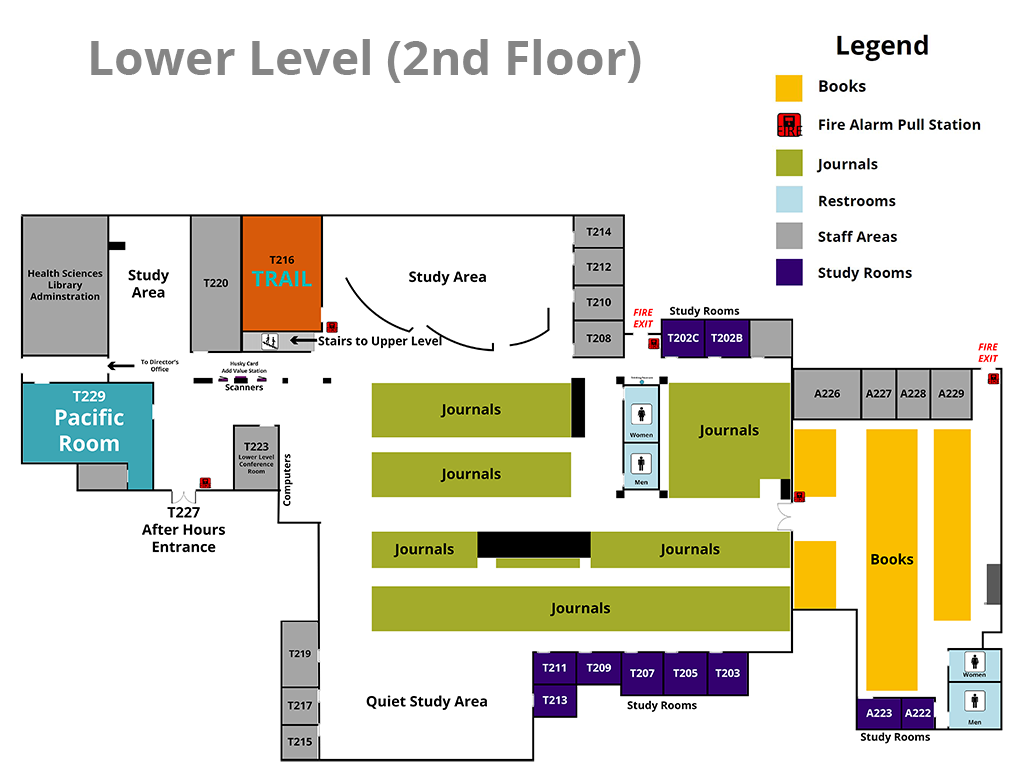 2nd Floor Map for UW HSL Library